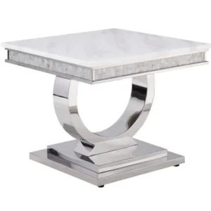 20" Silver And White Marble Look Stainless Steel Square End Table By Homeroots | End Tables | Modishstore