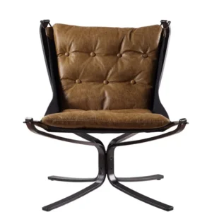 30" Coffee Top Grain Leather And Steel Solid Color Lounge Chair By Homeroots | Armchairs | Modishstore