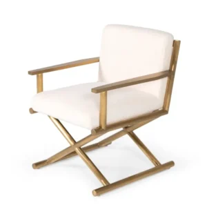 27" White Sherpa And Gold Directors Arm Chair By Homeroots | Armchairs | Modishstore