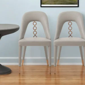 Set of Two Light Gray Faux Leather Dining Side Chairs With Rose Gold Accents By Homeroots | Dining Chairs | Modishstore - 1