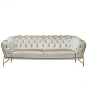 88" Beige Tufted Velvet and Gold Chesterfield Sofa By Homeroots | Sofas | Modishstore