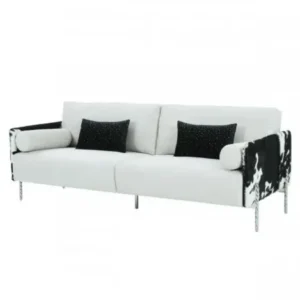 89" White Faux Cowhide and Silver Sofa By Homeroots | Sofas | Modishstore