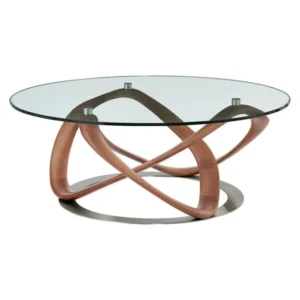39" Walnut And Clear Glass Abstract Round Coffee Table By Homeroots | Coffee Tables | Modishstore