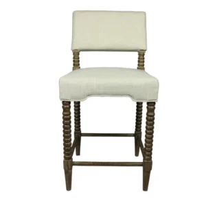41" Brown Carved Wood and Ivory Woven Upholstered Counter Height Bar Chair By Homeroots | Bar Stools | Modishstore