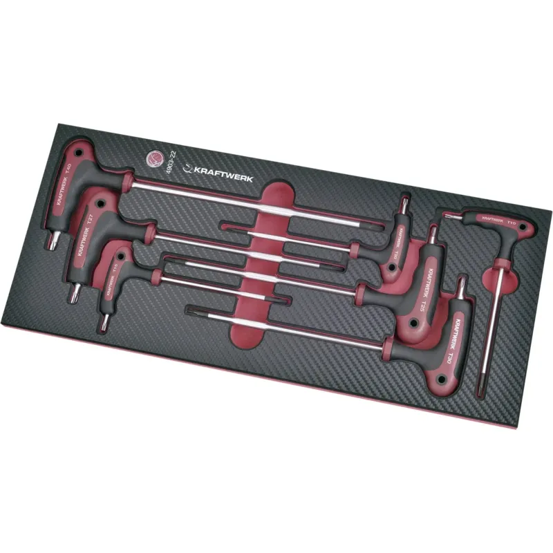 KRAFTWERK PRO LINE COMPLETO ERGOKRAFT Winkelschraubendreher mit T-Griff Set, TX, TORX, EVA-Einlage, 7-tlg - KW-4903-22