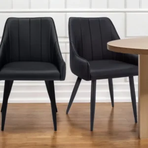 Set of Two Tufted Black Upholstered Faux Leather Dining Arm Chairs By Homeroots | Dining Chairs | Modishstore - 1