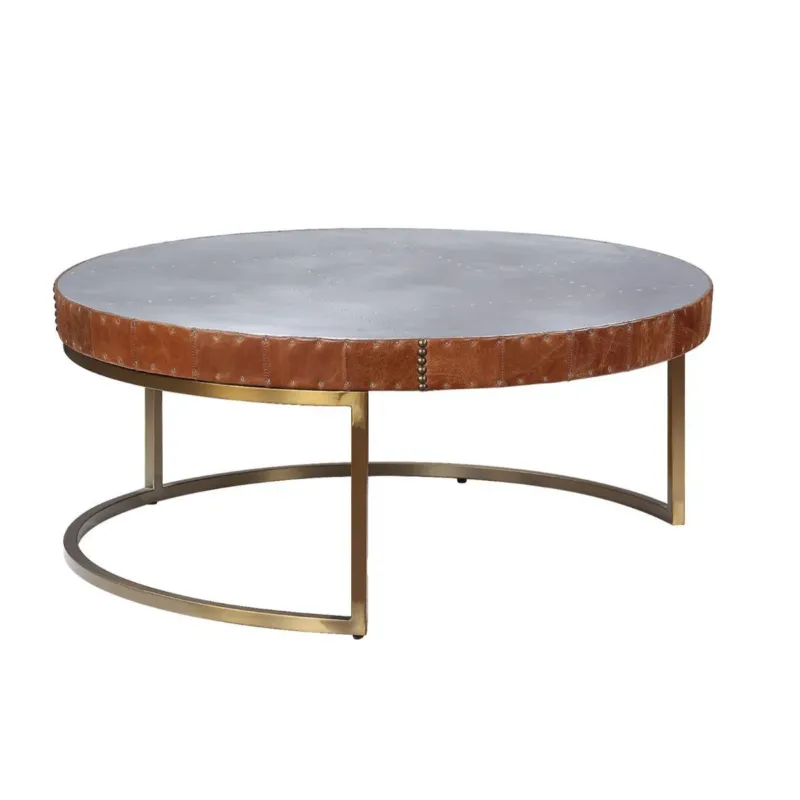 36" Silver And Cocoa Aluminum Round Coffee Table By Homeroots | Coffee Tables | Modishstore