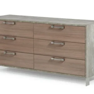 Brown Oak Grey Solid And Manufactured Wood Six Drawer Dresser By Homeroots | Dressers | Modishstore - 1
