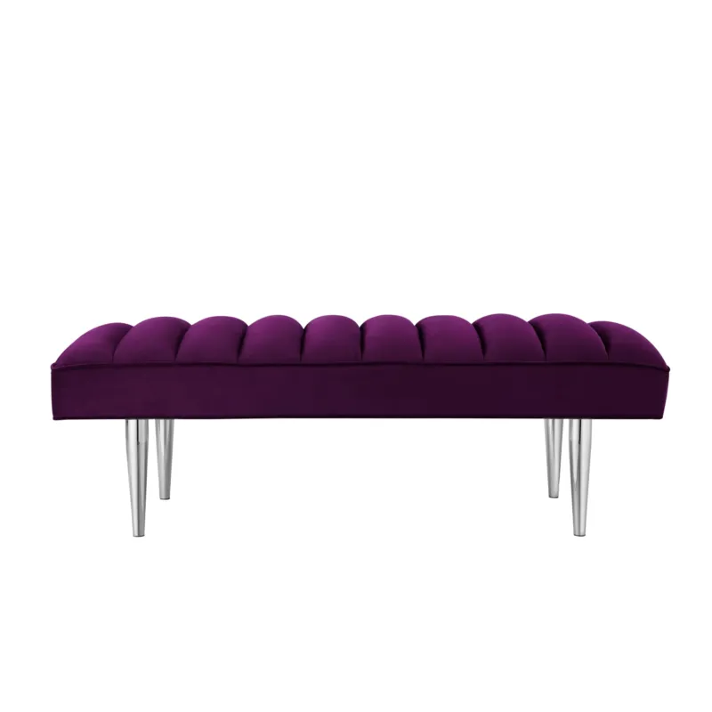 53" Purple And Silver Upholstered Velvet Bench By Homeroots | Benches | Modishstore
