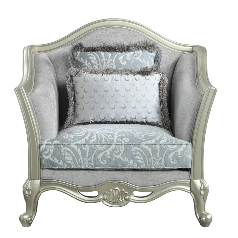 44" Light Gray Linen And Champagne Floral Arm Chair By Homeroots | Armchairs | Modishstore