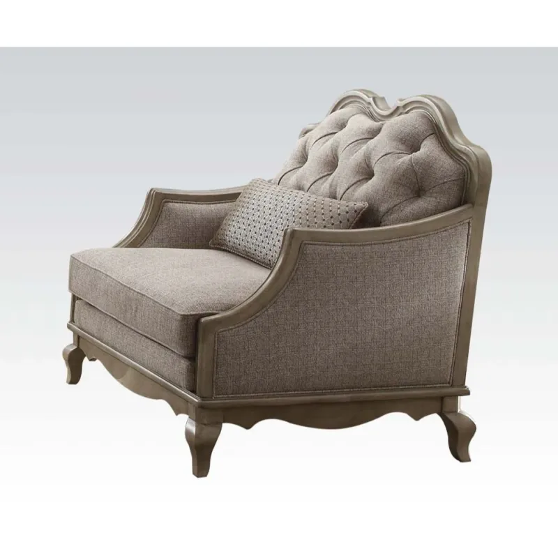 38" Beige Fabric And Black Tufted Arm Chair By Homeroots | Armchairs | Modishstore