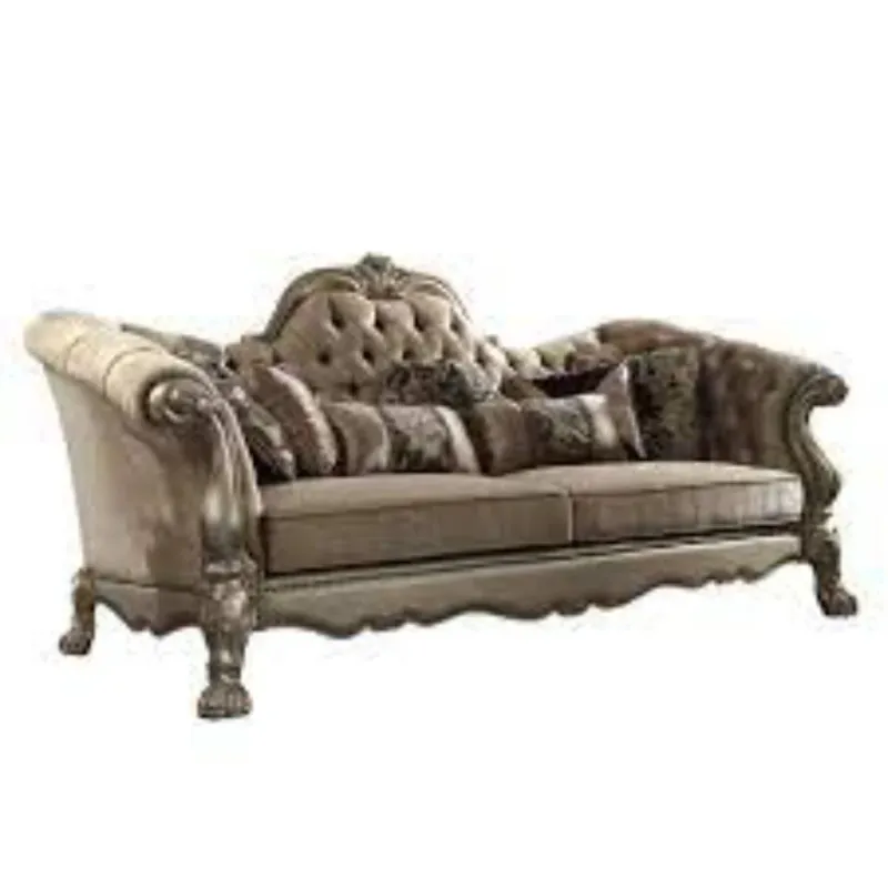 96" Bone Polyurethane, Velvet And Gold Sofa With Seven Toss Pillows By Homeroots | Sofas | Modishstore