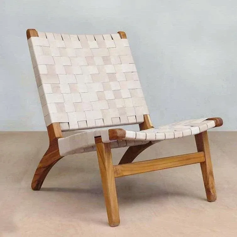 Masaya Lounge Chair - Natural Leather And Teak | Lounge Chairs | Modishstore