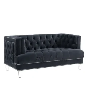 64" Charcoal And Silver Velvet Love Seat By Homeroots | Loveseats | Modishstore