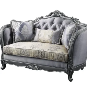 65" Gray Silver And Platinum Silk Blend Love Seat And Toss Pillows By Homeroots | Loveseats | Modishstore