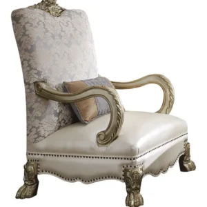 34" Pearl and Gold Faux Leather Damask Arm Chair By Homeroots | Armchairs | Modishstore