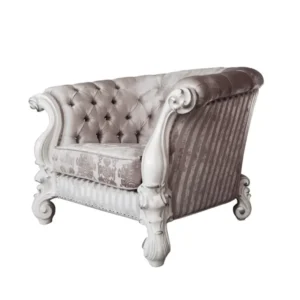 52" Ivory and Bone Fabric Damask Tufted Barrel Chair By Homeroots | Armchairs | Modishstore