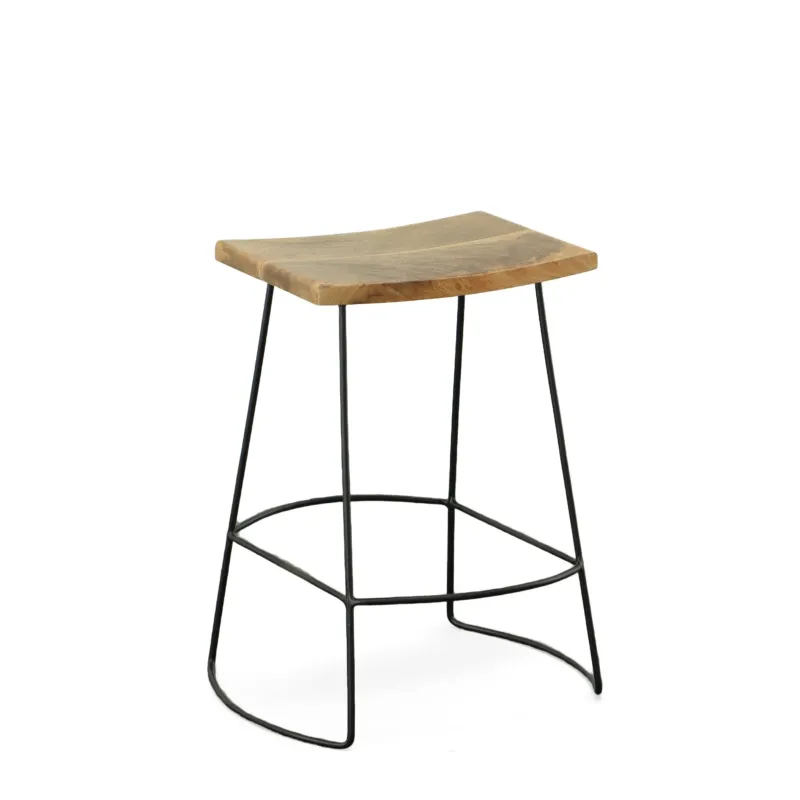 Set Of Two 25" Natural And Black Steel Backless Counter Height Bar Chairs With Footrest By Homeroots | Bar Stools | Modishstore