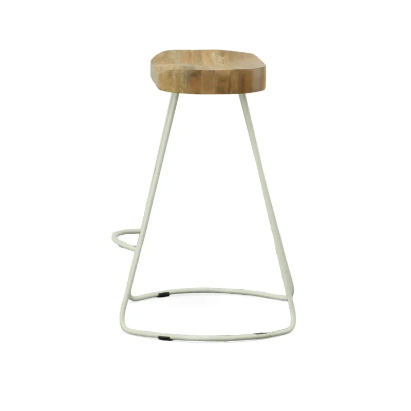 Set Of Two 25" Natural And White Steel Backless Counter Height Bar Chairs With Footrest By Homeroots | Bar Stools | Modishstore