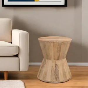 Wood Brown And Brown Wood Solid Wood Round End Table By Homeroots | End Tables | Modishstore - 1