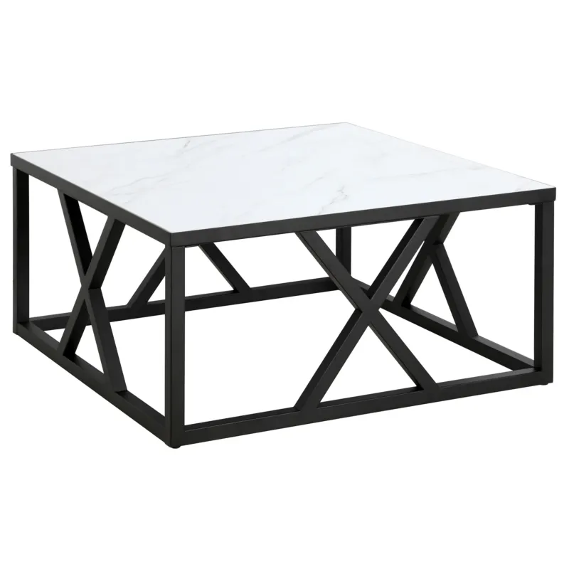 White And Black Steel Square Coffee Table By Homeroots | Coffee Tables | Modishstore - 1