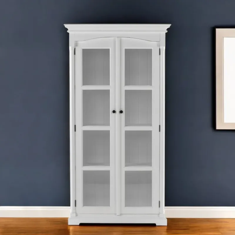 Off White Solid Wood Frame Curio Cabinet With Glass Doors By Homeroots | Cabinets | Modishstore - 1