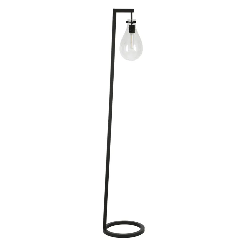 Black Reading Floor Lamp With Clear Seeded Glass Empire Shade By Homeroots | Floor Lamps | Modishstore - 1