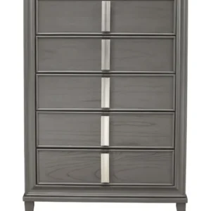 Gray Solid Wood Five Drawer Chest By Homeroots | Dressers | Modishstore - 1