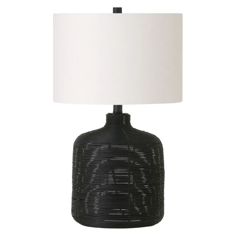 Black Rattan Table Lamp With White Drum Shade By Homeroots | Table Lamps | Modishstore - 1
