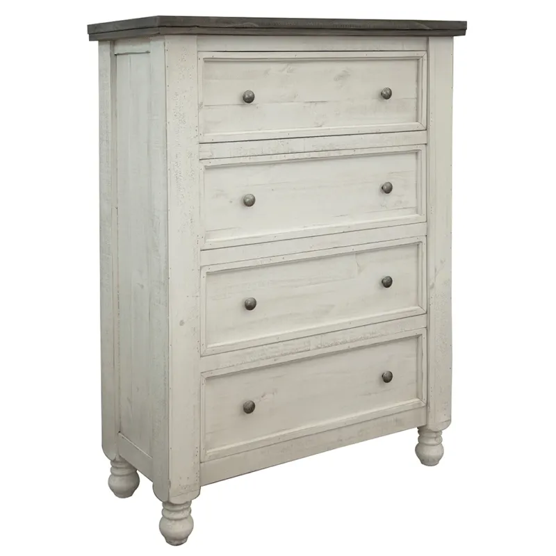 Gray and Ivory Solid Wood Four Drawer Chest By Homeroots | Dressers | Modishstore - 1