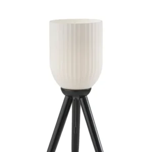 Black Solid Wood Tripod Table Lamp With White Ribbed Glass Shade By Homeroots | Table Lamps | Modishstore - 1