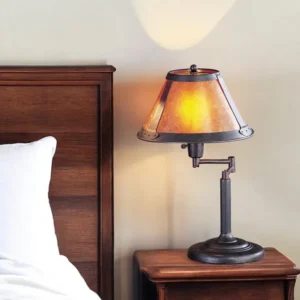 Gray Metal Candlestick Table Lamp With Amber Empire Shade By Homeroots | Table Lamps | Modishstore - 1