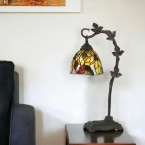 Bronze Metal Tiffany Style Table Lamp With Hanging Stained Glass Shade By Homeroots | Table Lamps | Modishstore - 1