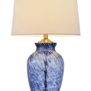 Blue Swirl Glass Table Lamp With White Empire Shade By Homeroots | Table Lamps | Modishstore - 1