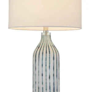 Aqua and Gray Glass Table Lamp With White Drum Shade By Homeroots | Table Lamps | Modishstore - 1