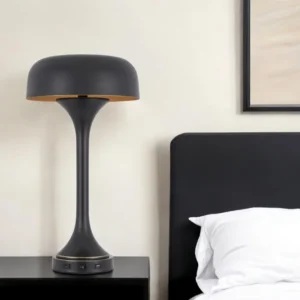 Black Metal Two Light Novelty USB Table Lamp With Black Dome Shade By Homeroots | Table Lamps | Modishstore - 1