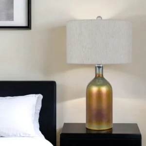 Gold Glass Novelty Table Lamp With Gray Drum Shade By Homeroots | Table Lamps | Modishstore - 1
