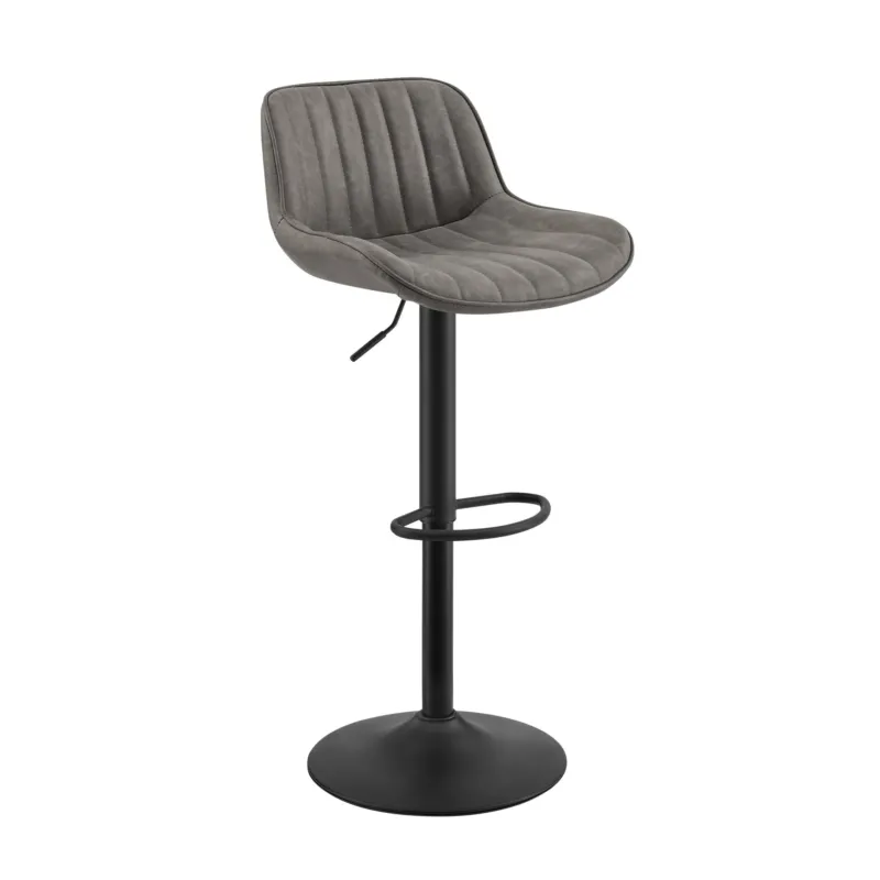 Set of Two Gray And Black Faux Leather And Steel Swivel Low Back Adjustable Height Bar Chairs By Homeroots | Bar Stools | Modishstore - 1