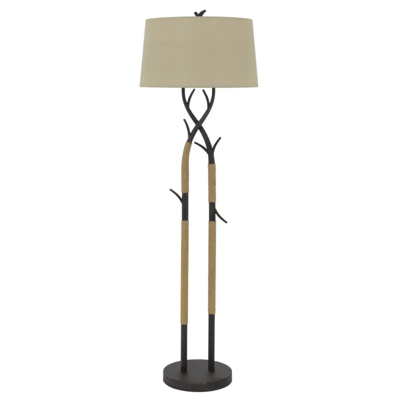 Black Traditional Shaped Floor Lamp With Tan Rectangular Shade By Homeroots | Floor Lamps | Modishstore - 1