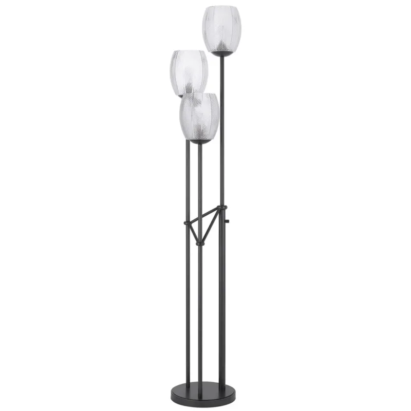 Black Three Light Traditional Shaped Floor Lamp With Clear Transparent Glass Novelty Shade By Homeroots | Floor Lamps | Modishstore - 1
