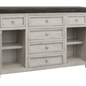 Antiqued White Solid and Manufactured Wood Distressed Buffet Table By Homeroots | Sideboards | Modishstore - 1