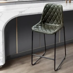 Green and Black Leather and Iron Counter Height Bar Chair By Homeroots | Bar Stools | Modishstore - 1