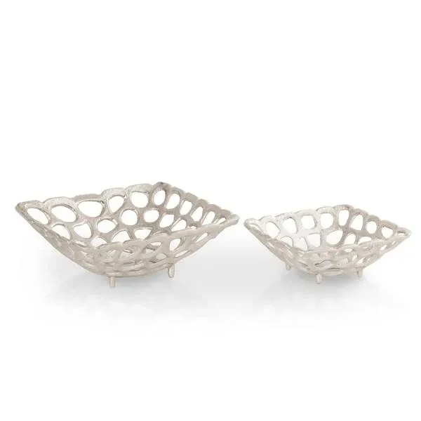 Silver Finish Square Bowls S/2 By SPI Home | Bowls | Modishstore