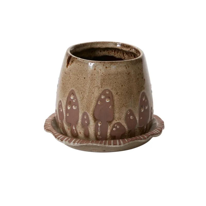 Wild Mushroom Pot with Saucer Set of 2 By Accent Decor | Planters, Troughs & Cachepots | Modishstore - 1