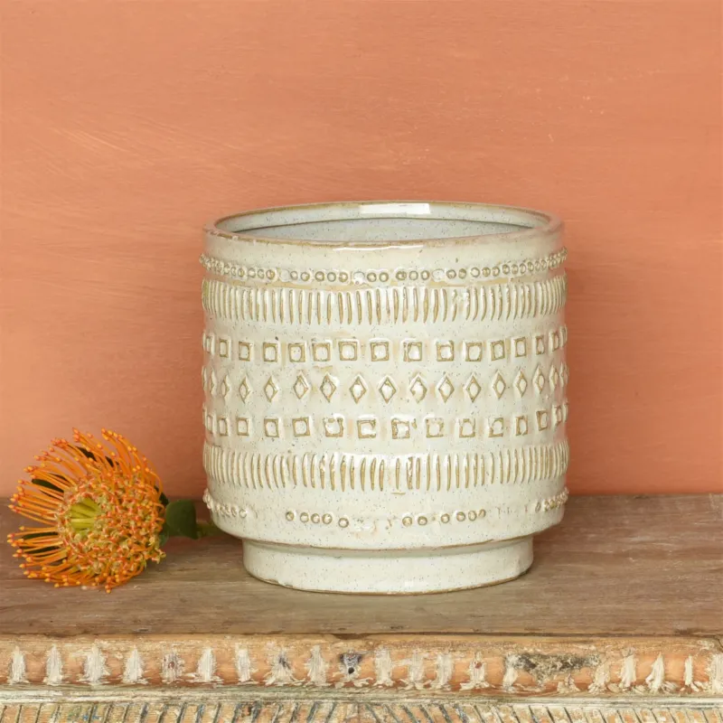 Peru Cachepot, Ceramic - Large - White Set Of 4 By HomArt | Planters, Troughs & Cachepots | Modishstore