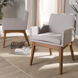 Baxton Studio Dorina Mid-Century Modern Greyish Beige Fabric Upholstered and Walnut Brown Finished Wood 5-Piece Dining Set | Dining Sets | Modishstore