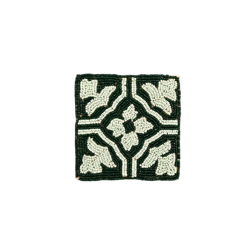 ’Azulejo Tiles’ Beaded Coasters - Dark Teal & Seafoam (set of 4)