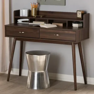 Baxton Studio Disa Mid-Century Modern Walnut Brown Finished 2-Drawer Desk | Modishstore | Desks