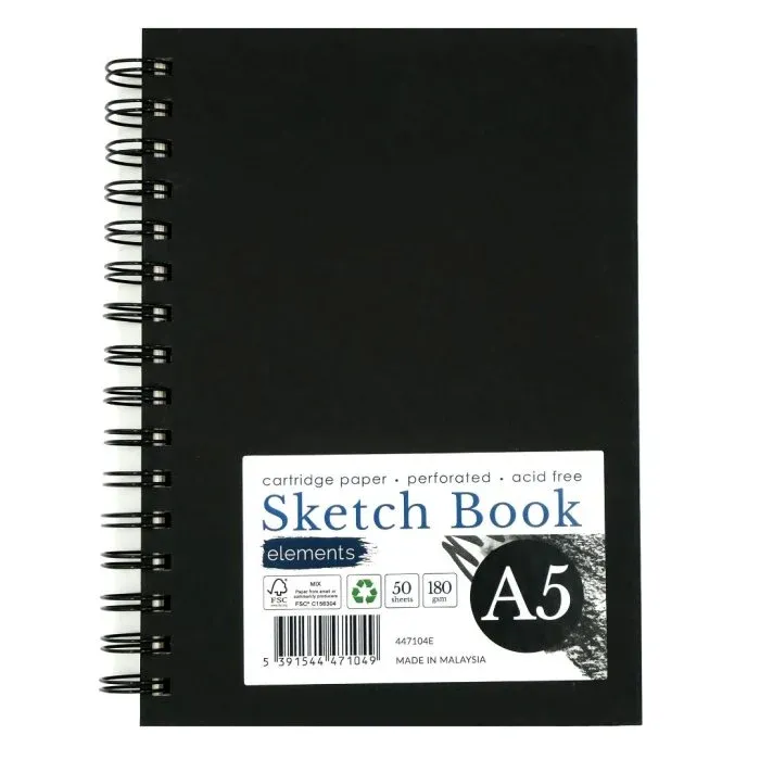Elements Wire-O Hard Cover Sketch Book Black Portrait - A5