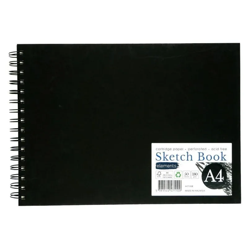 Elements Wire-O Hard Cover Sketch Book Black Landscape - A4